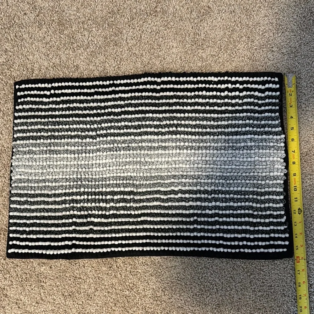 Black and White Striped Accent Bath Rug